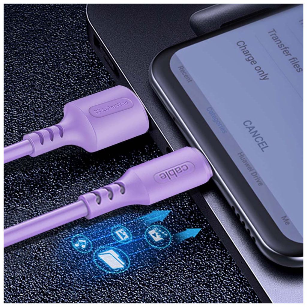 Дата кабель USB 2.0 AM to Micro 5P 1.0m soft silicone violet ColorWay (CW-CBUM044-PU) - 5