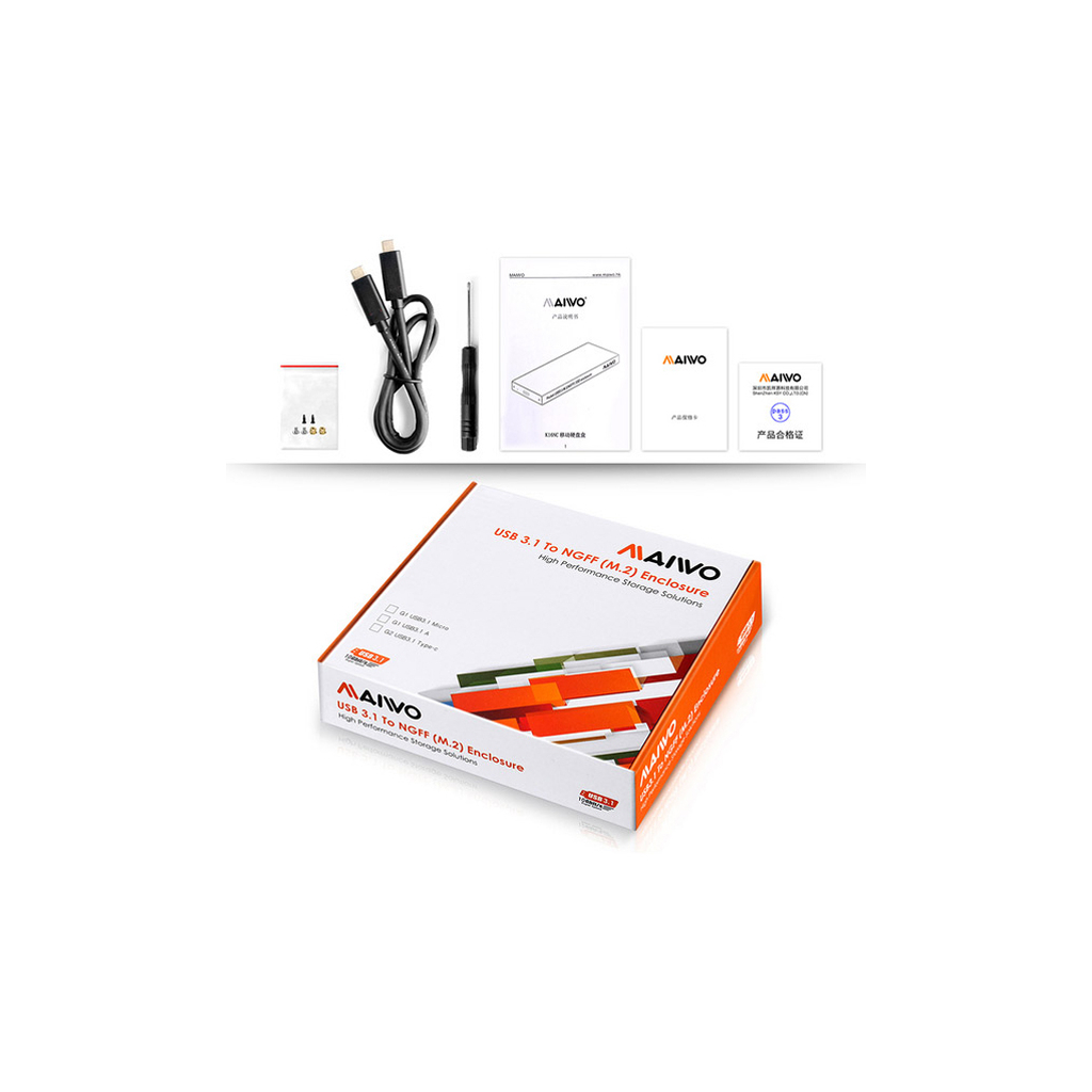 Карман внешний Maiwo M.2 SSD (NGFF) SATA USB3.1 GEN2 Type-C al. (K16NC black) - 3