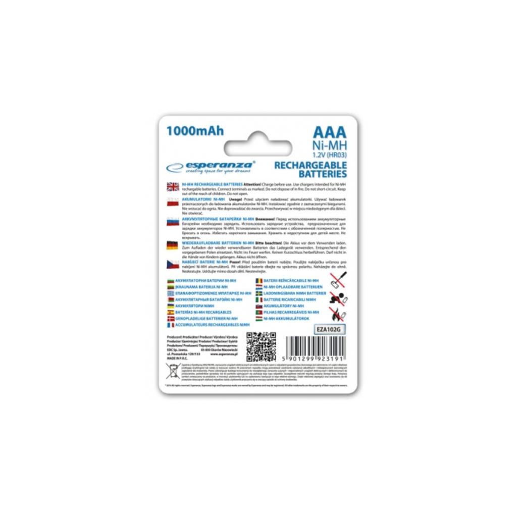 Аккумулятор Esperanza AAA 1000mAh Ni-MH * 4 green (EZA102G) - 1