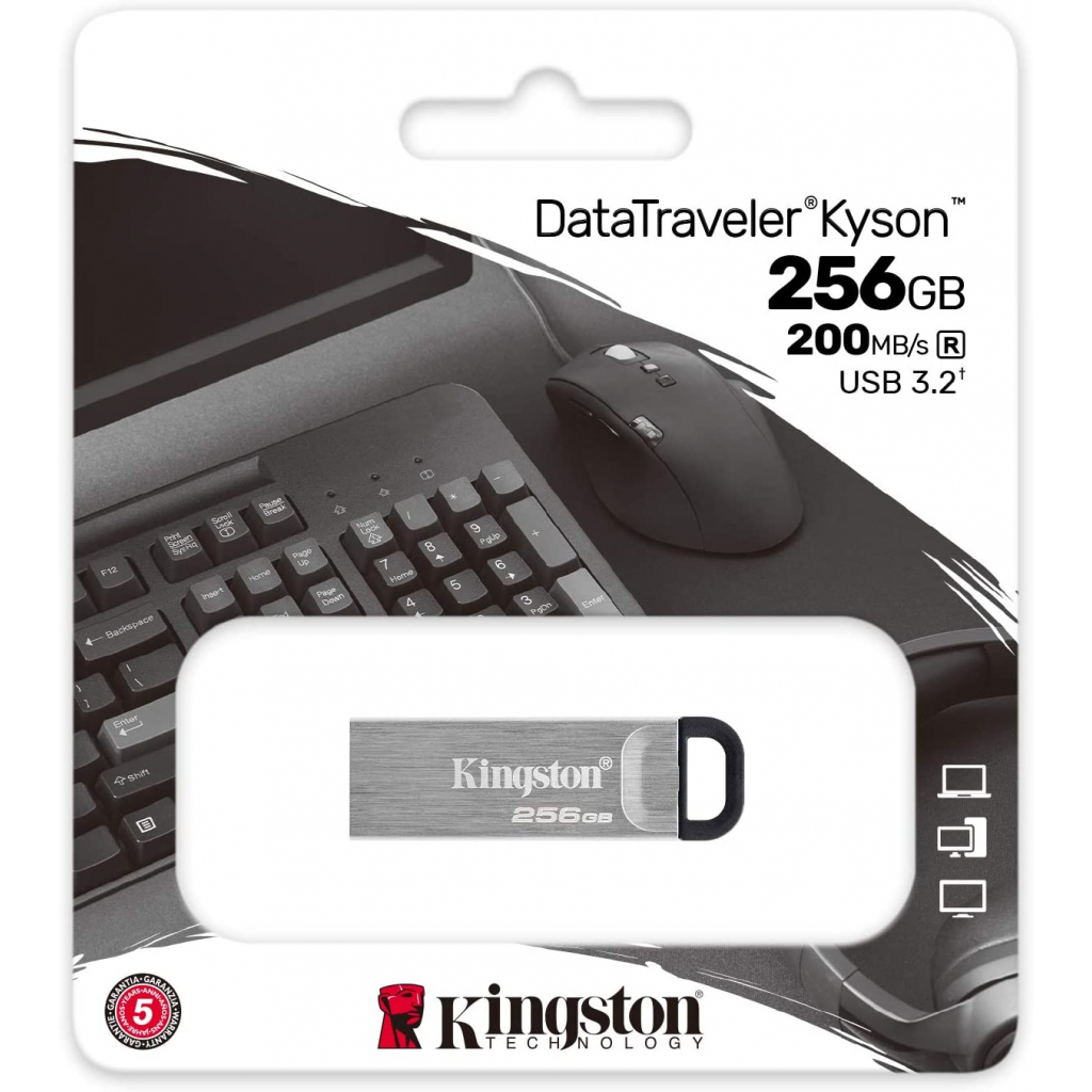 USB флеш накопитель Kingston 256GB DT Kyson Silver/Black USB 3.2 (DTKN/256GB) - 3