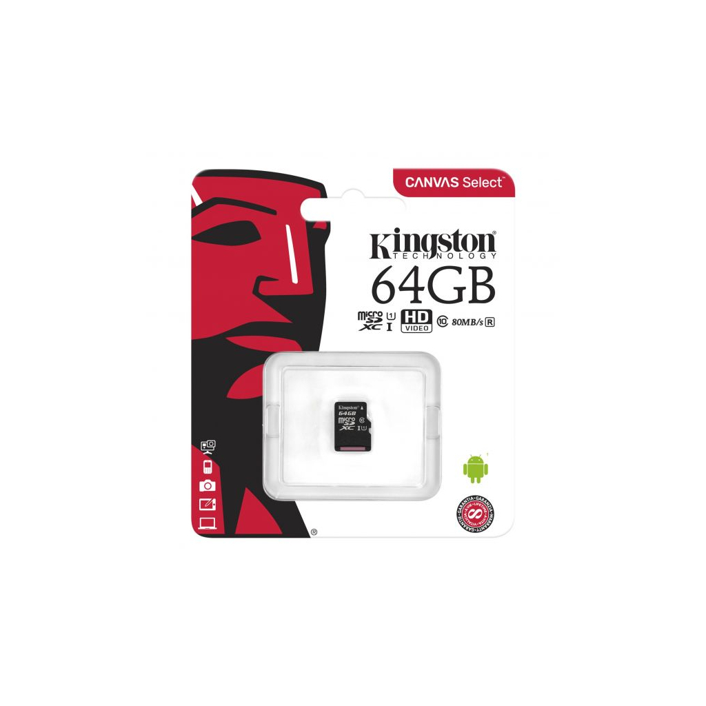 Карта памяти Kingston 64GB microSDXC Class 10 Canvas Select Plus 100R A1 (SDCS2/64GBSP) - 2