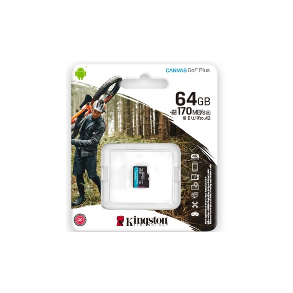 Карта памяти Kingston 64GB microSD class 10 UHS-I U3 A2 Canvas Go Plus (SDCG3/64GBSP) - 2