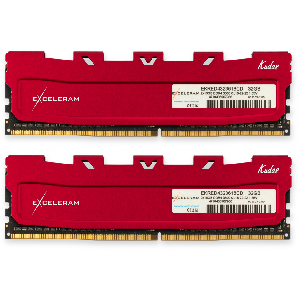 Модуль памяти для компьютера DDR4 32GB (2x16GB) 3600 MHz Red Kudos eXceleram (EKRED4323618CD)