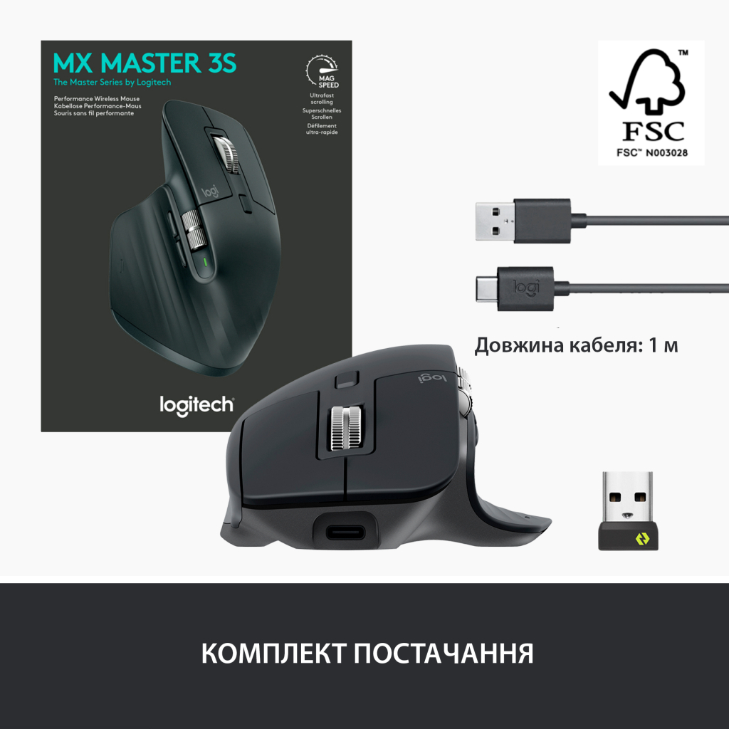 Мышка Logitech MX Master 3S Performance Wireless Mouse Bluetooth Graphite (910-006559) - 9