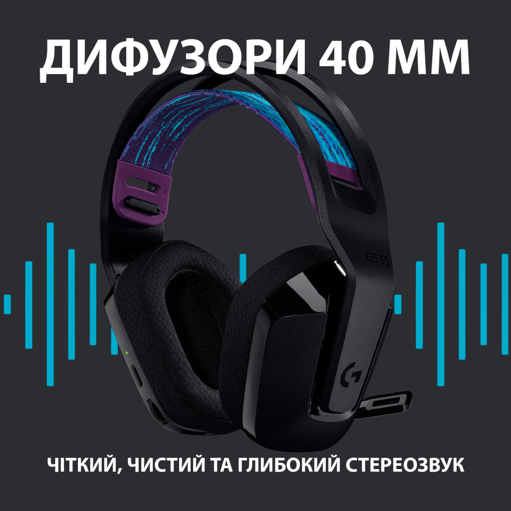 Наушники Logitech G535 Lightspeed Wireless Gaming Headset Black (981-000972) - 8