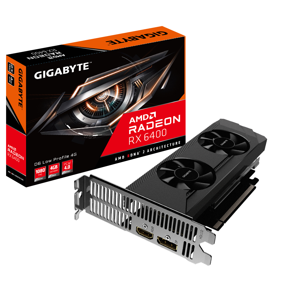 Видеокарта GIGABYTE Radeon RX 6400 4Gb LP (GV-R64D6-4GL)