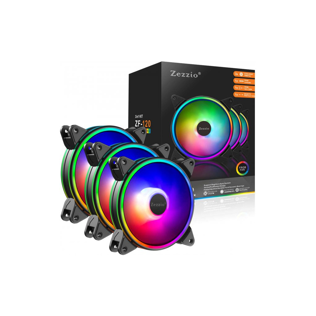 Кулер для корпуса Zezzio ZF-120 FRGB 3 in 1 Kit