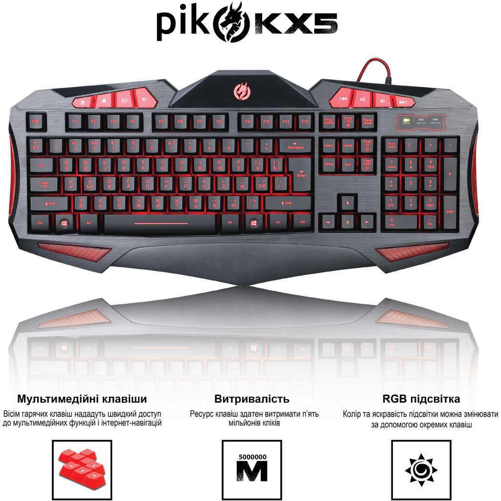 Клавиатура Piko KX5 USB Black (1283126489600) - 1