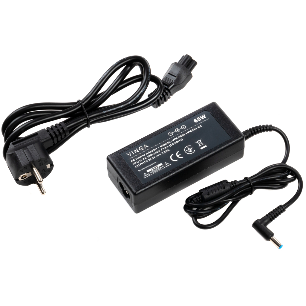 Блок питания к ноутбуку Vinga HP 65W 19.5V 3.33А 4.5*3.0 (VPA-1953-HP4530-101) - 2
