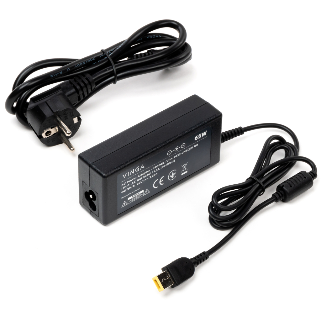 Блок питания к ноутбуку Vinga Lenovo 65W 20V 3.25А square with pin (VPA-2032-LNSQ01-101) - 1