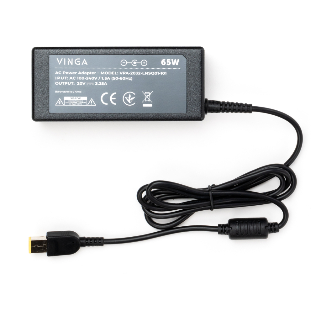 Блок питания к ноутбуку Vinga Lenovo 65W 20V 3.25А square with pin (VPA-2032-LNSQ01-101) - 2