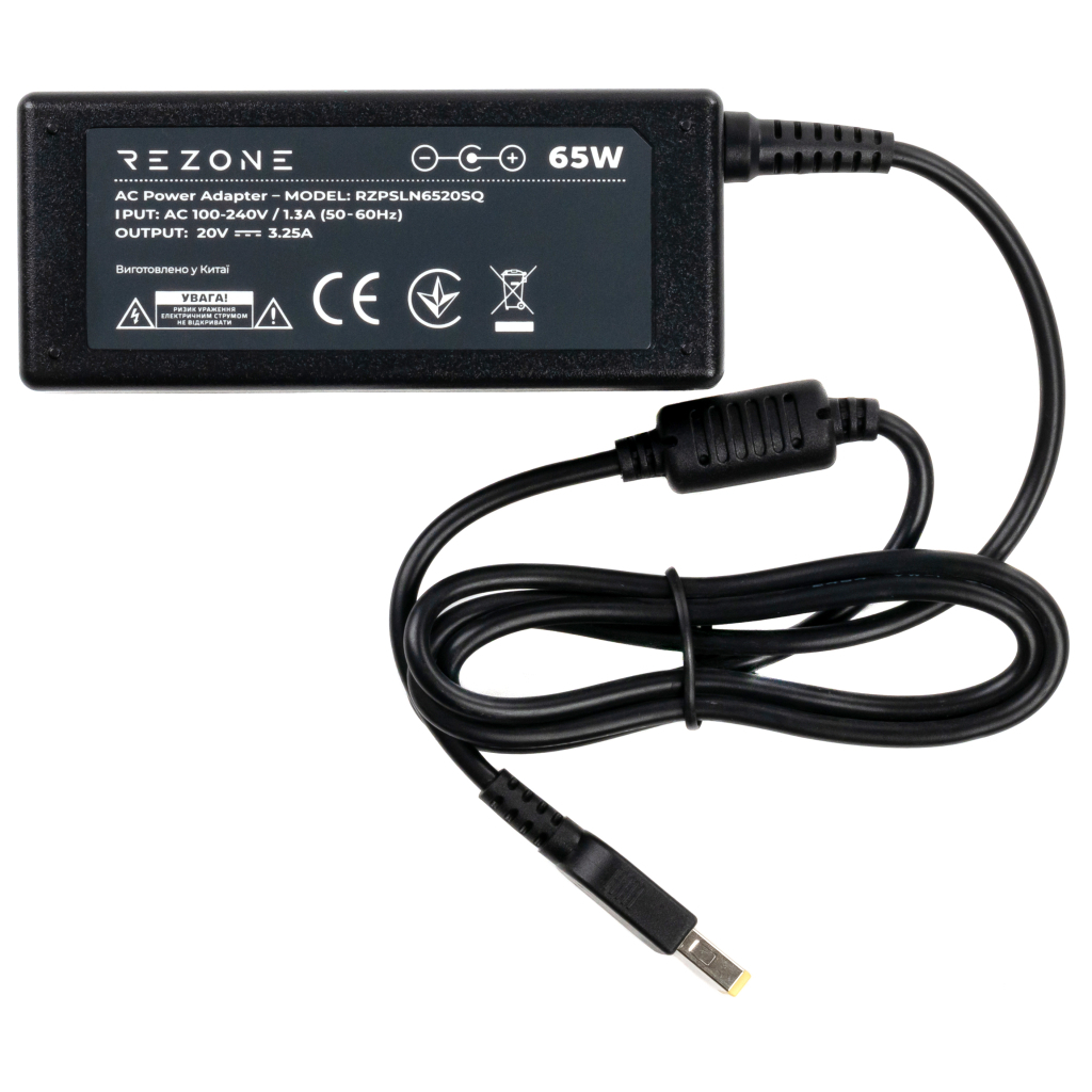 Блок питания к ноутбуку Rezone Lenovo 65W 20V 3.25А square with pin (RZPSLN6520SQ) - 1
