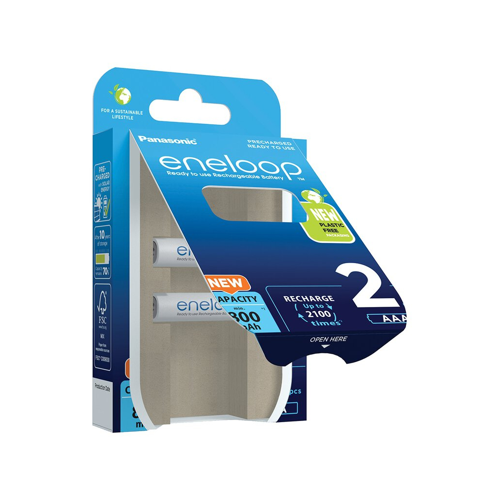Аккумулятор Panasonic Eneloop AAA 800mAh NI-MH * 2 (BK-4MCDE/2BE) - 1
