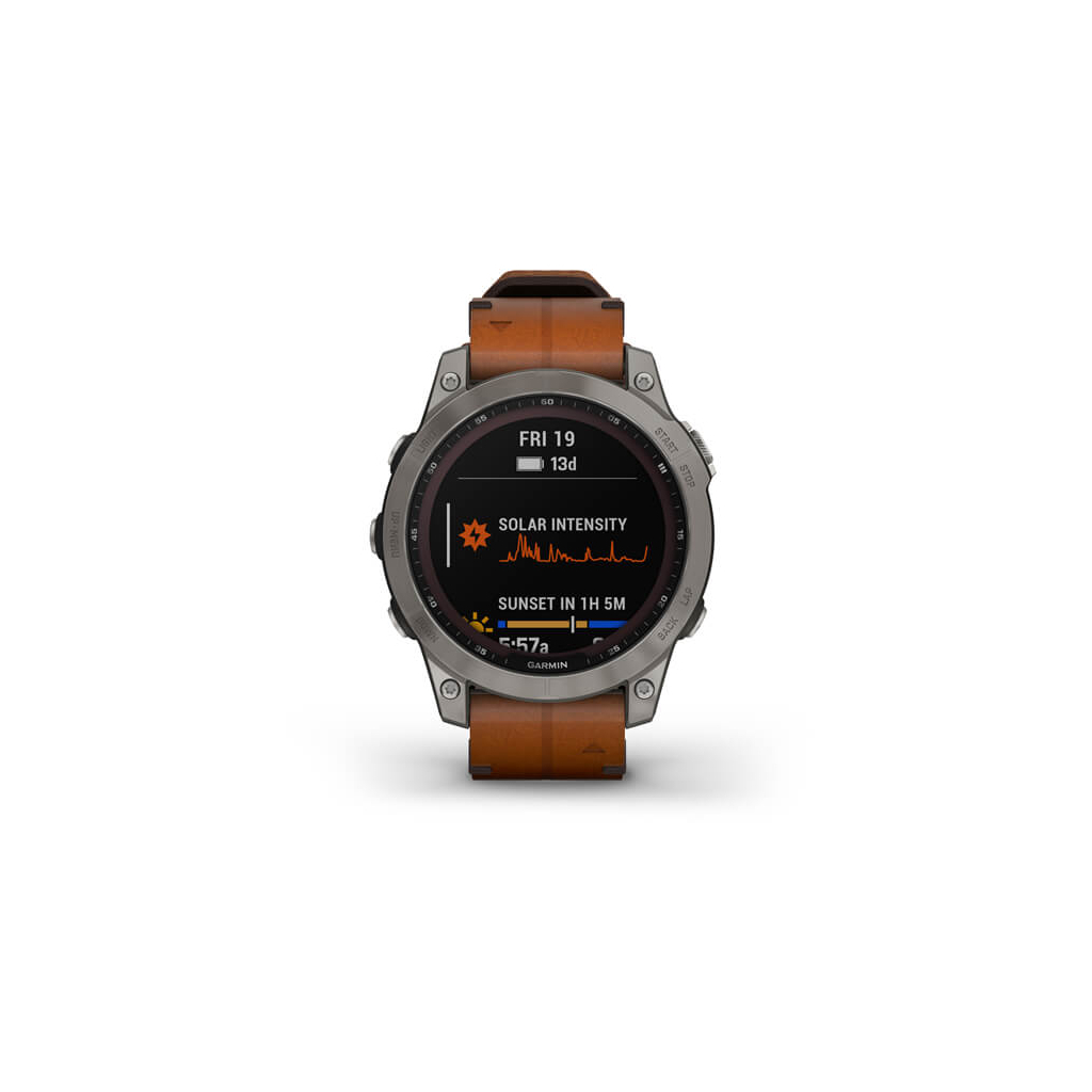 Смарт-часы Garmin fenix 7 Sapph Solar Titanium w/Chestnut Leather Band, GPS (010-02540-31)
