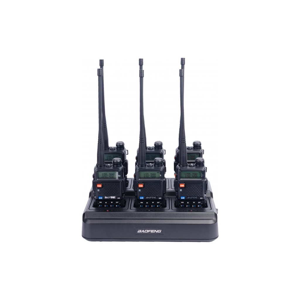 Портативная рация Baofeng UV-5R Black SIX PACK+Зарядный комплект (BL-5X6 + 6 АКБ BL-5) (UV-5R_6_6WCBF888S_BL-5)