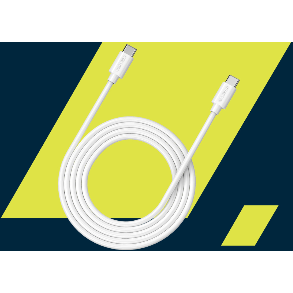 Дата кабель USB-C to USB-C 2.0m 100W 20V/ 5A white Canyon (CNS-USBC12W) - 2