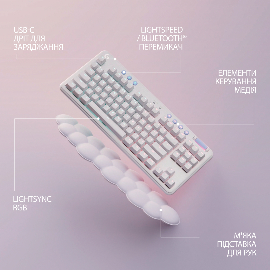 Клавиатура Logitech G713 Aurora Gaming GX Red USB UA Off-White (920-010678) - 5