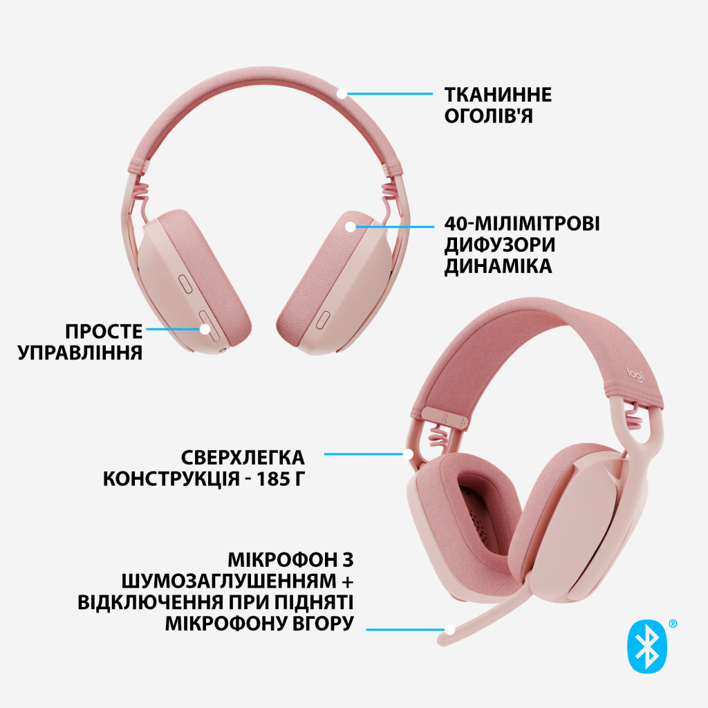 Наушники Logitech Zone Vibe 100 Wireless Rose (981-001224) - 5