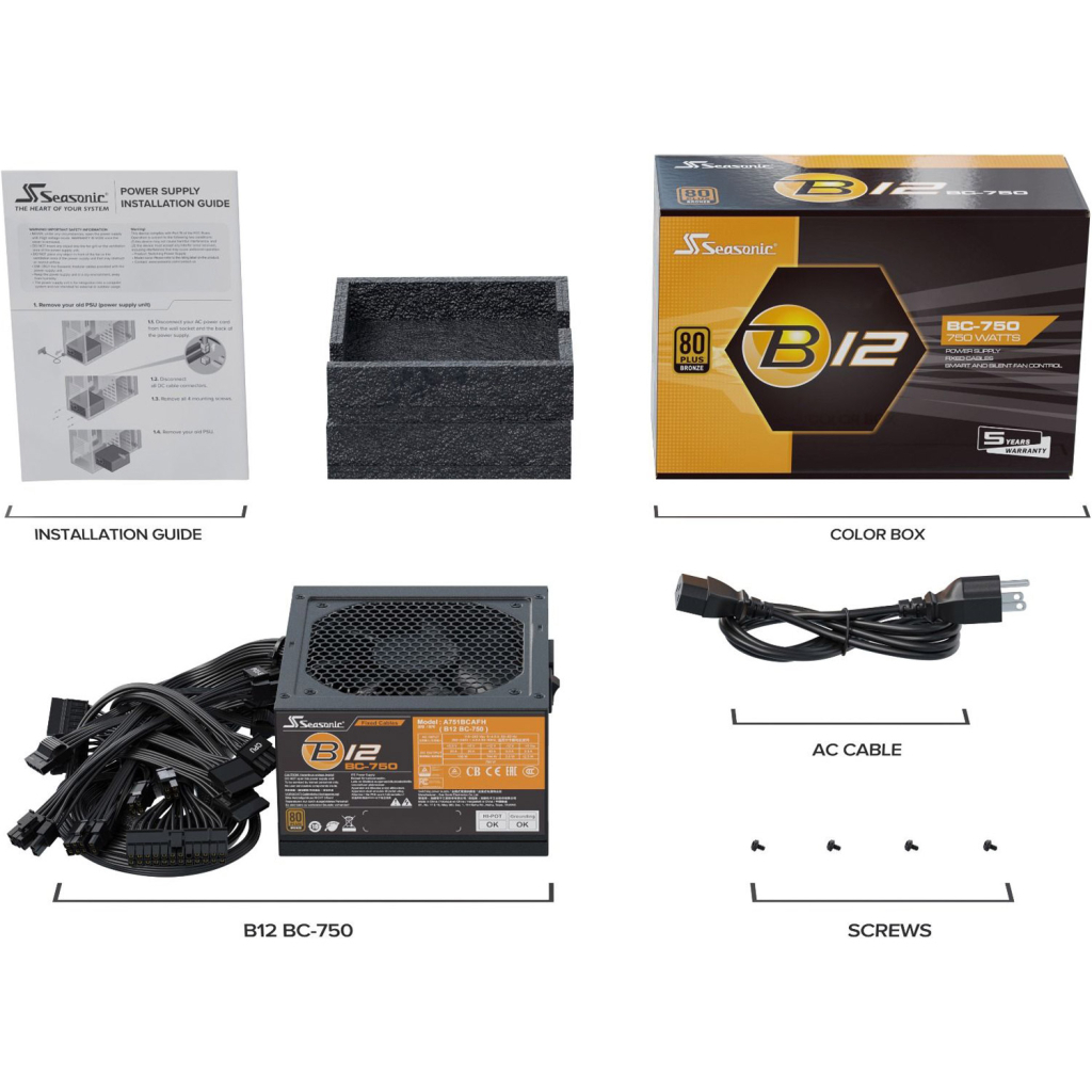 Блок питания Seasonic 750W PRIME B12 Bronze (A751BCAFH) - 4