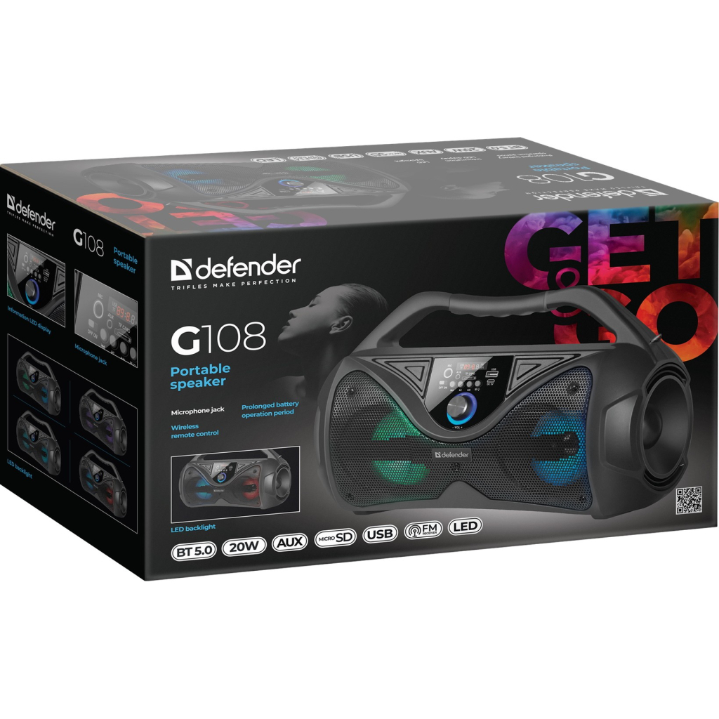 Акустическая система Defender G108 Light/BT/FM/USB/LED/MIC Black (65108) - 5
