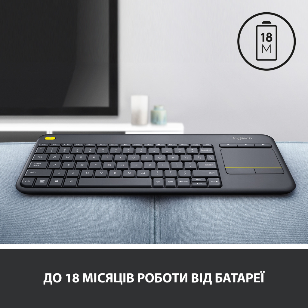 Клавиатура Logitech K400 Plus Touch Wireless UA Black (920-007145) - 6