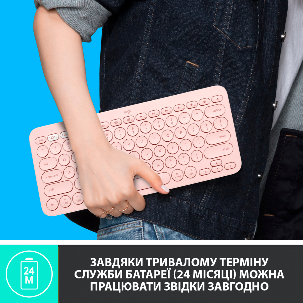 Клавиатура Logitech K380 for MAC Multi-Device Bluetooth UA Rose (920-010406) - 4