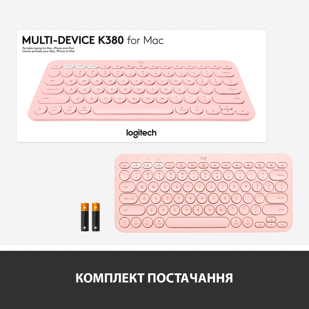 Клавиатура Logitech K380 for MAC Multi-Device Bluetooth UA Rose (920-010406) - 8