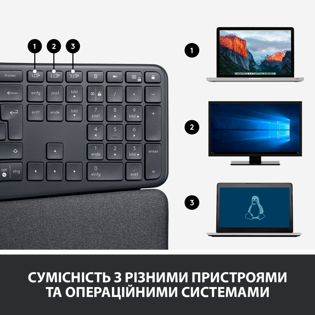 Клавиатура Logitech ERGO K860 Bluetooth/Wireless UA Black (920-010108) - 9