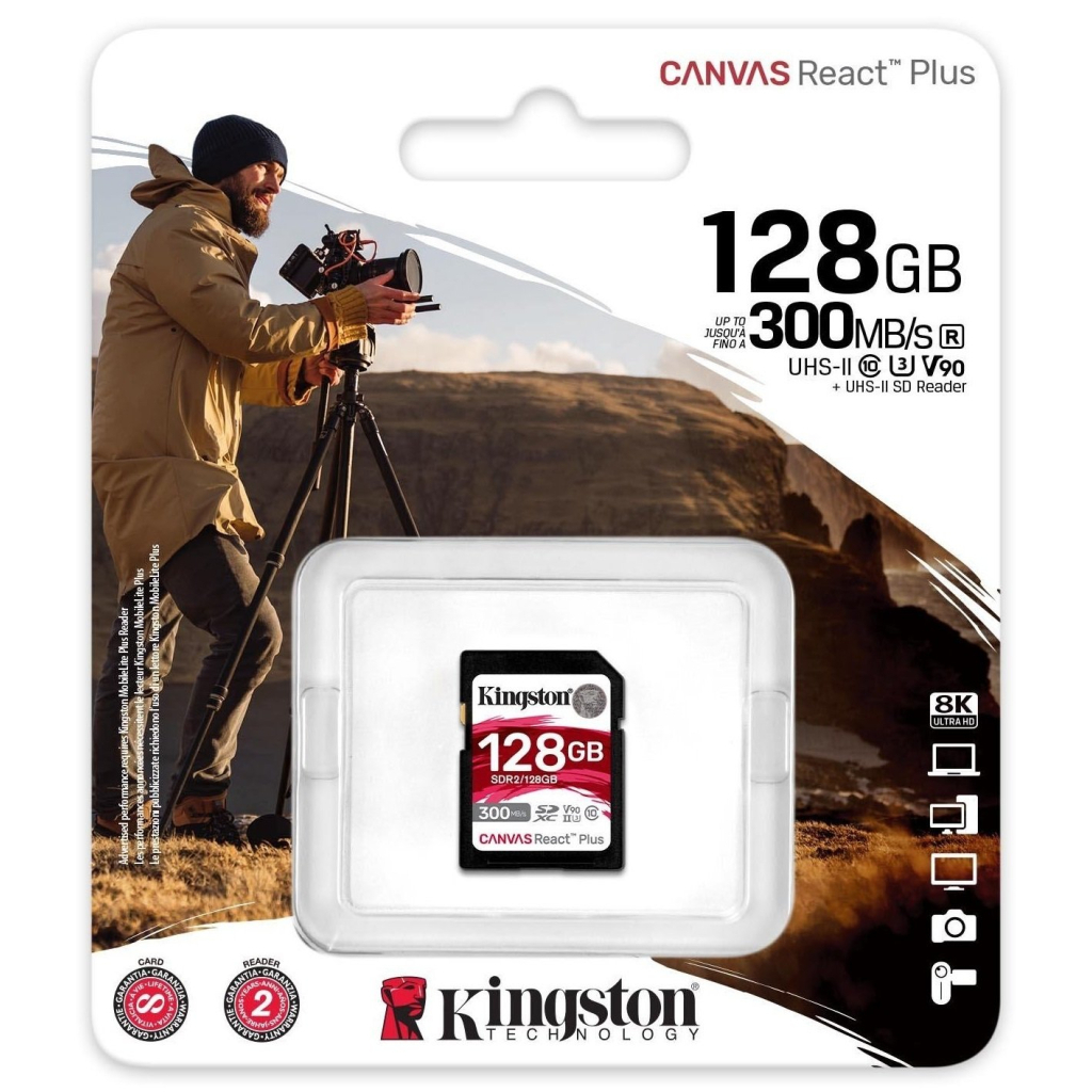Карта памяти Kingston 128GB SDXC class 10 UHS-II U3 Canvas React Plus (SDR2/128GB) - 2