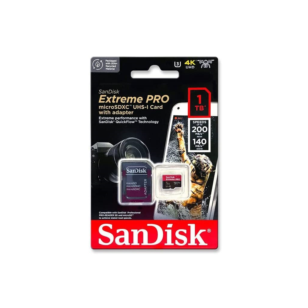 Карта памяти SanDisk 1 TB microSDXC UHS-I U3 Extreme Pro+SD Adapter (SDSQXCD-1T00-GN6MA) - 3 Карта памяти SanDisk 1 TB microSDXC UHS-I U3 Extreme Pro+SD Adapter (SDSQXCD-1T00-GN6MA) - 3