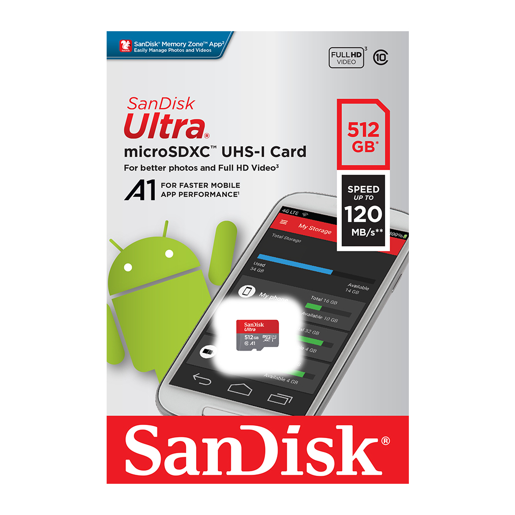 Карта памяти SanDisk 512GB microSDXC UHS-I Ultra A1 (SDSQUA4-512G-GN6MN) - 1