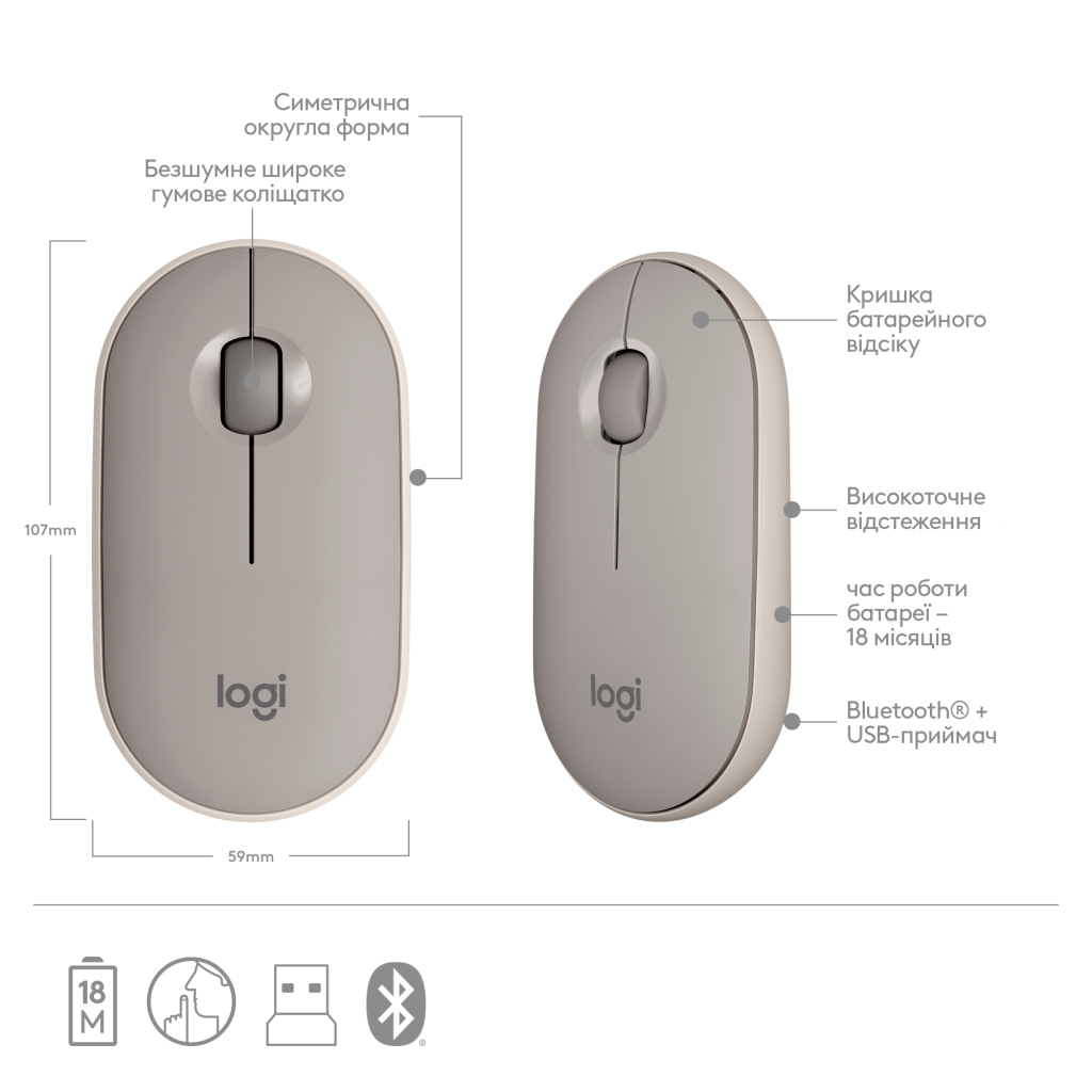 Мышка Logitech M350 Wireless Sand (910-006751) - 5
