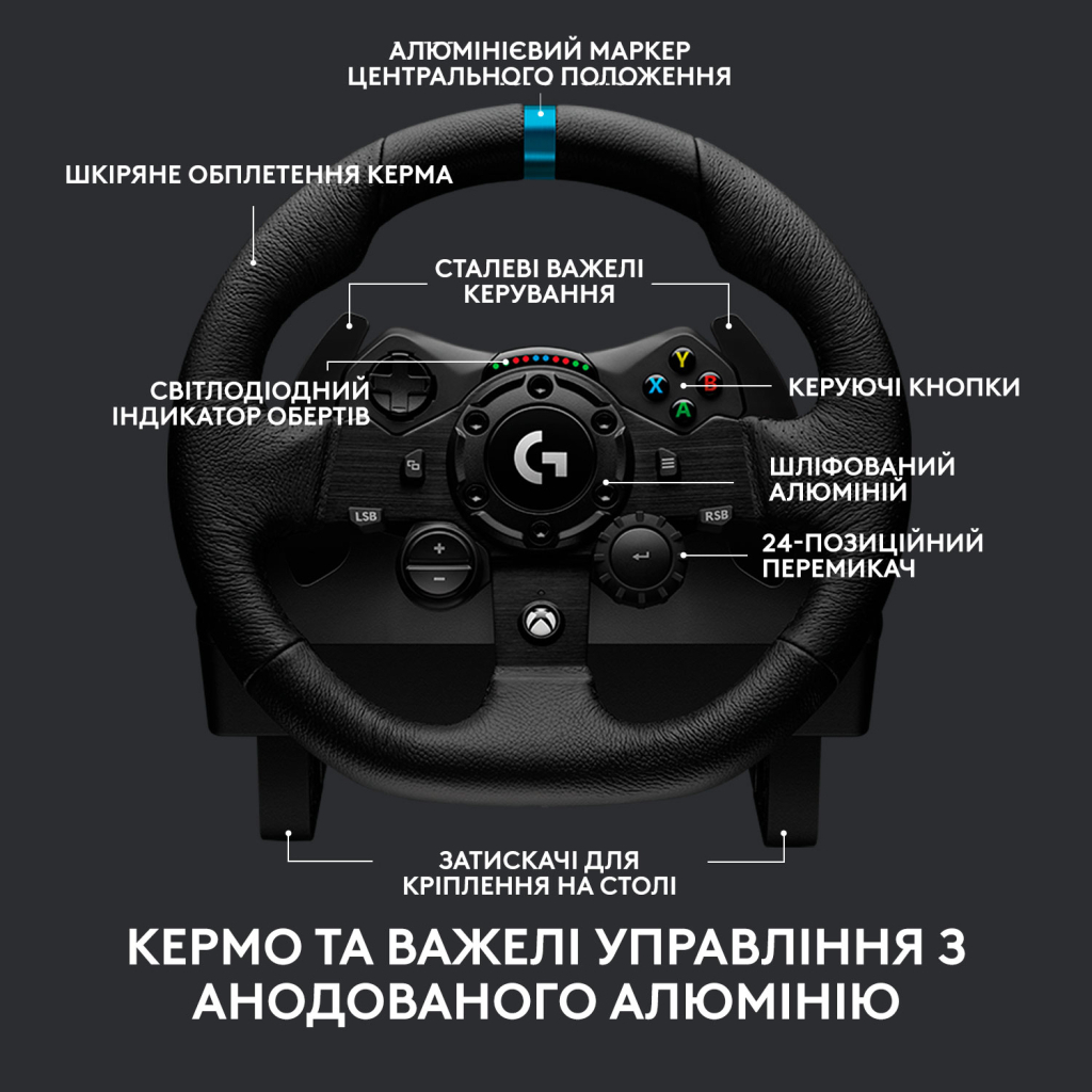Руль Logitech G923 Racing Wheel and Pedals for Xbox One and PC Black (941-000158) - 6