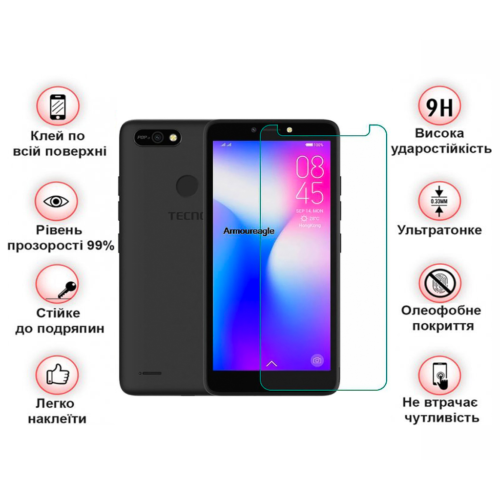 Стекло защитное BeCover Tecno POP 2F 3D Crystal Clear Glass (708131) - 2