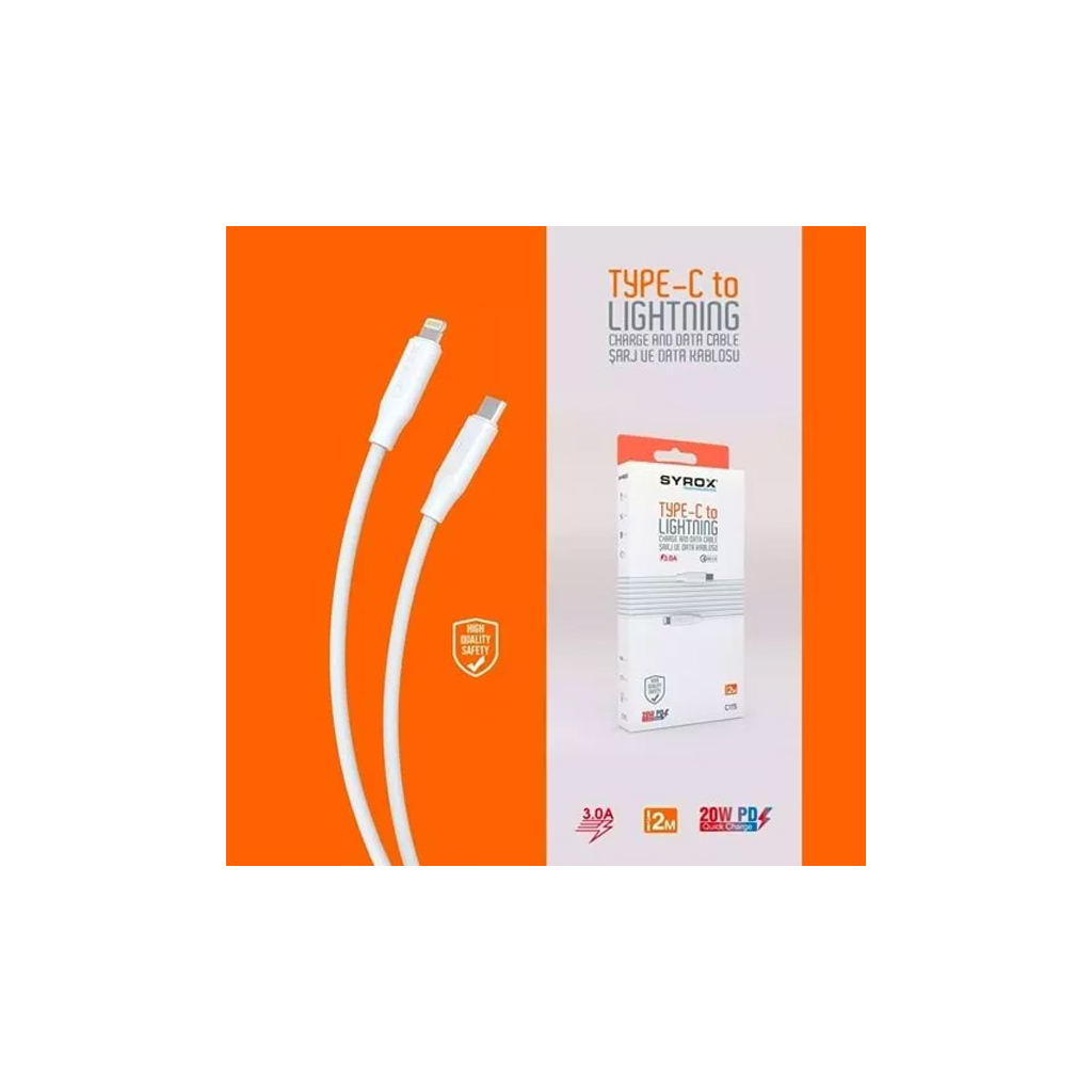 Дата кабель USB-C to Lightning 2.0m 3.0A Syrox (С115) - 3 Дата кабель USB-C to Lightning 2.0m 3.0A Syrox (С115) - 3