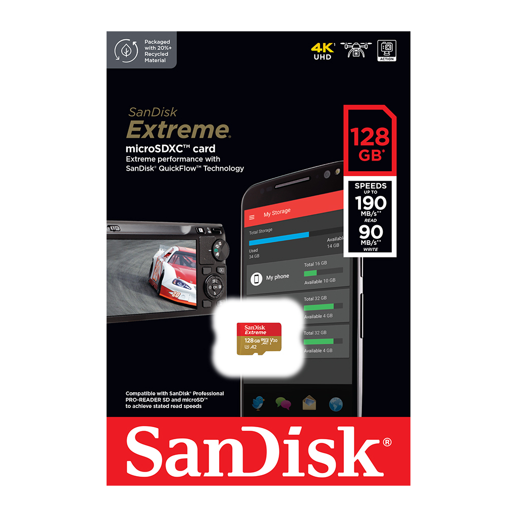 Карта памяти SanDisk 128GB microSD class 10 UHS-I U3 Extreme (SDSQXAA-128G-GN6MN) - 2 Карта памяти SanDisk 128GB microSD class 10 UHS-I U3 Extreme (SDSQXAA-128G-GN6MN) - 2