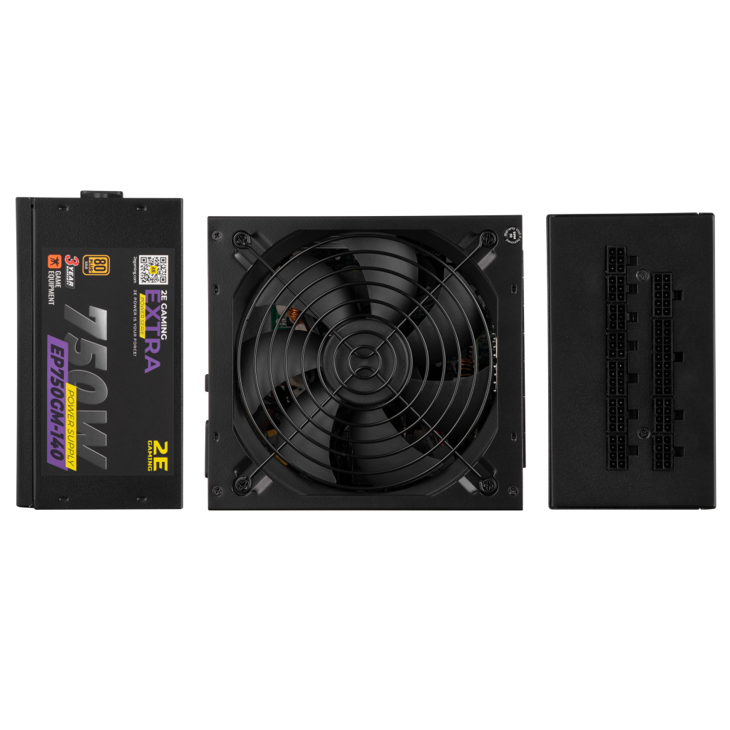 Блок питания 2E GAMING EXTRA POWER (750W), >90, 80+ Gold, 140mm, 1xMB 24pin(20+4), 1xCPU 8pin(4+4), 4xMolex, 6x (2E-EP750GM-140) - 1