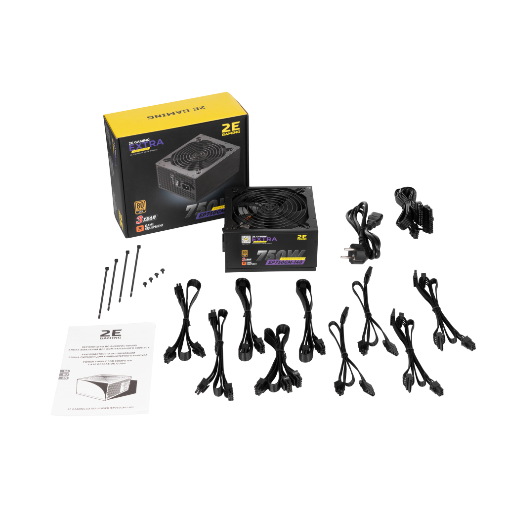 Блок питания 2E GAMING EXTRA POWER (750W), >90, 80+ Gold, 140mm, 1xMB 24pin(20+4), 1xCPU 8pin(4+4), 4xMolex, 6x (2E-EP750GM-140) - 8