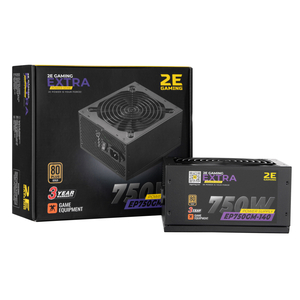 Блок питания 2E GAMING EXTRA POWER (750W), >90, 80+ Gold, 140mm, 1xMB 24pin(20+4), 1xCPU 8pin(4+4), 4xMolex, 6x (2E-EP750GM-140)