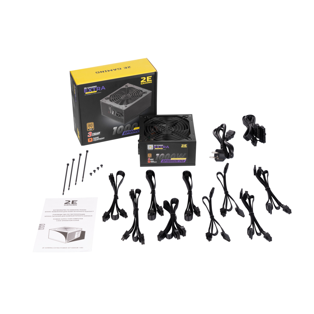Блок питания 2E GAMING EXTRA POWER (1000W), >90, 80+ Gold, 140mm, 1xMB 24pin(20+4), 2xCPU 8pin(4+4), 4xMolex, 6x (2E-EP1000GM-140) - 8
