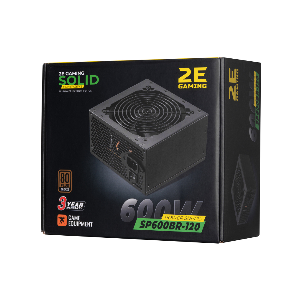 Блок питания 2E GAMING SOLID POWER (600W), >85, 80+ Bronze, 120mm, 1xMB 24pin(20+4), 1xCPU 8pin(4+4), 3xMolex, (2E-SP600BR-120) - 9