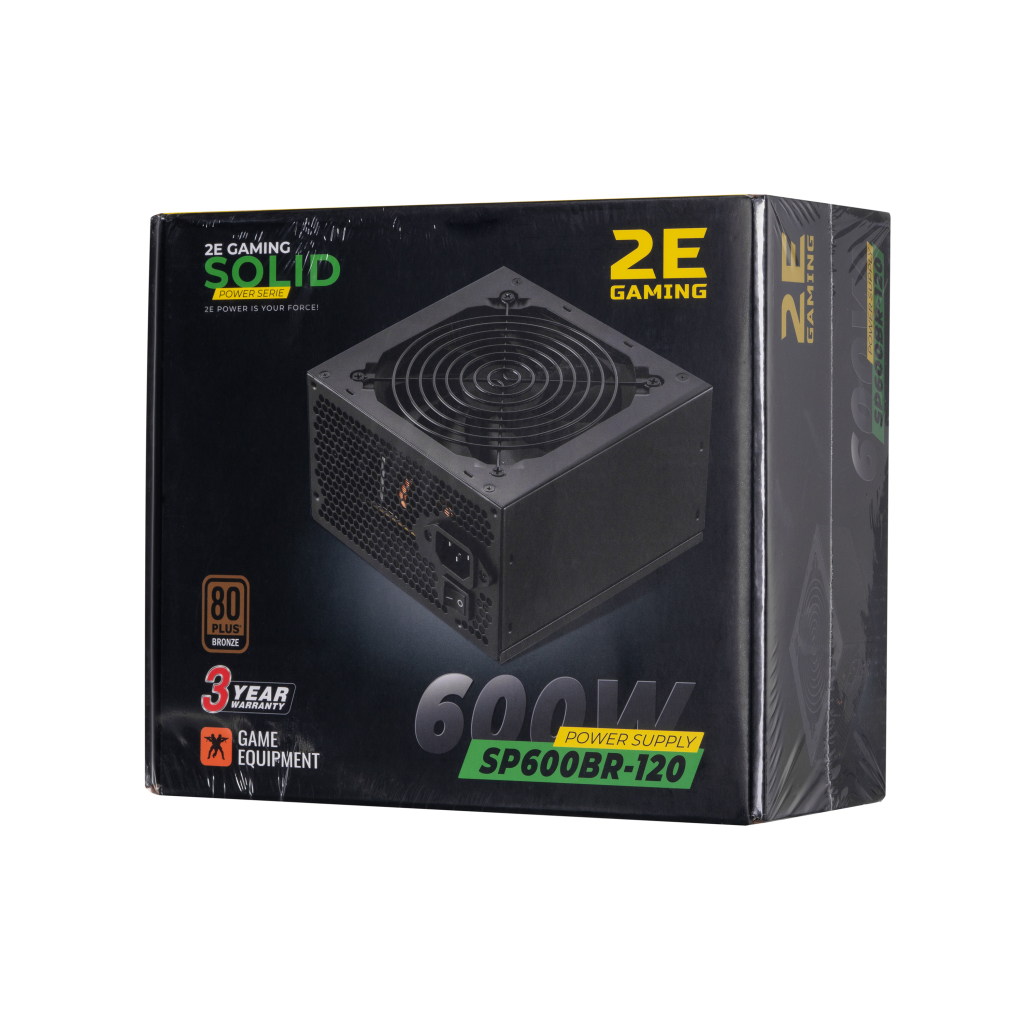 Блок питания 2E GAMING SOLID POWER (600W), >85, 80+ Bronze, 120mm, 1xMB 24pin(20+4), 1xCPU 8pin(4+4), 3xMolex, (2E-SP600BR-120) - 10