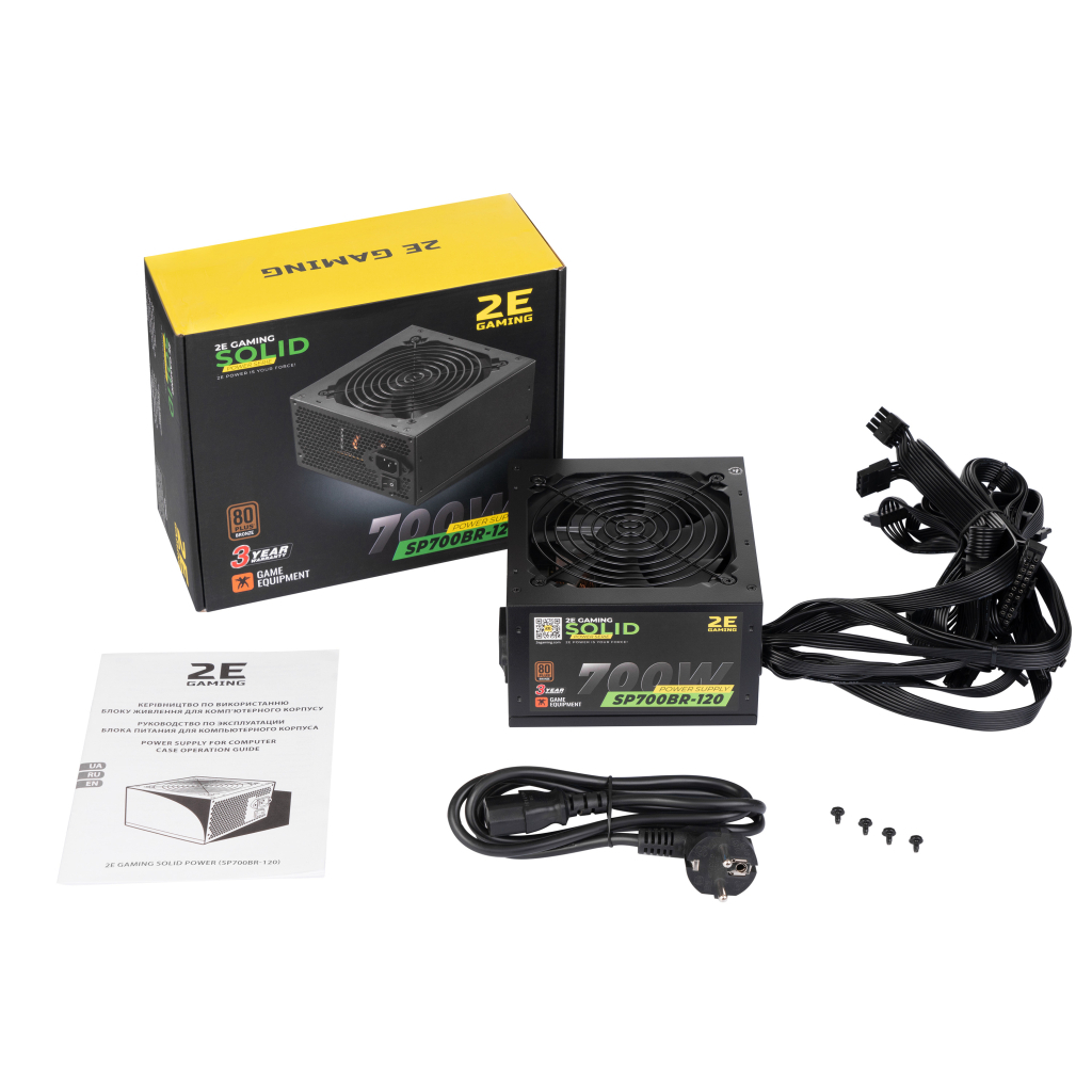 Блок питания 2E GAMING SOLID POWER (700W), >85, 80+ Bronze, 120mm, 1xMB 24pin(20+4), 1xCPU 8pin(4+4), 3xMolex, (2E-SP700BR-120) - 8