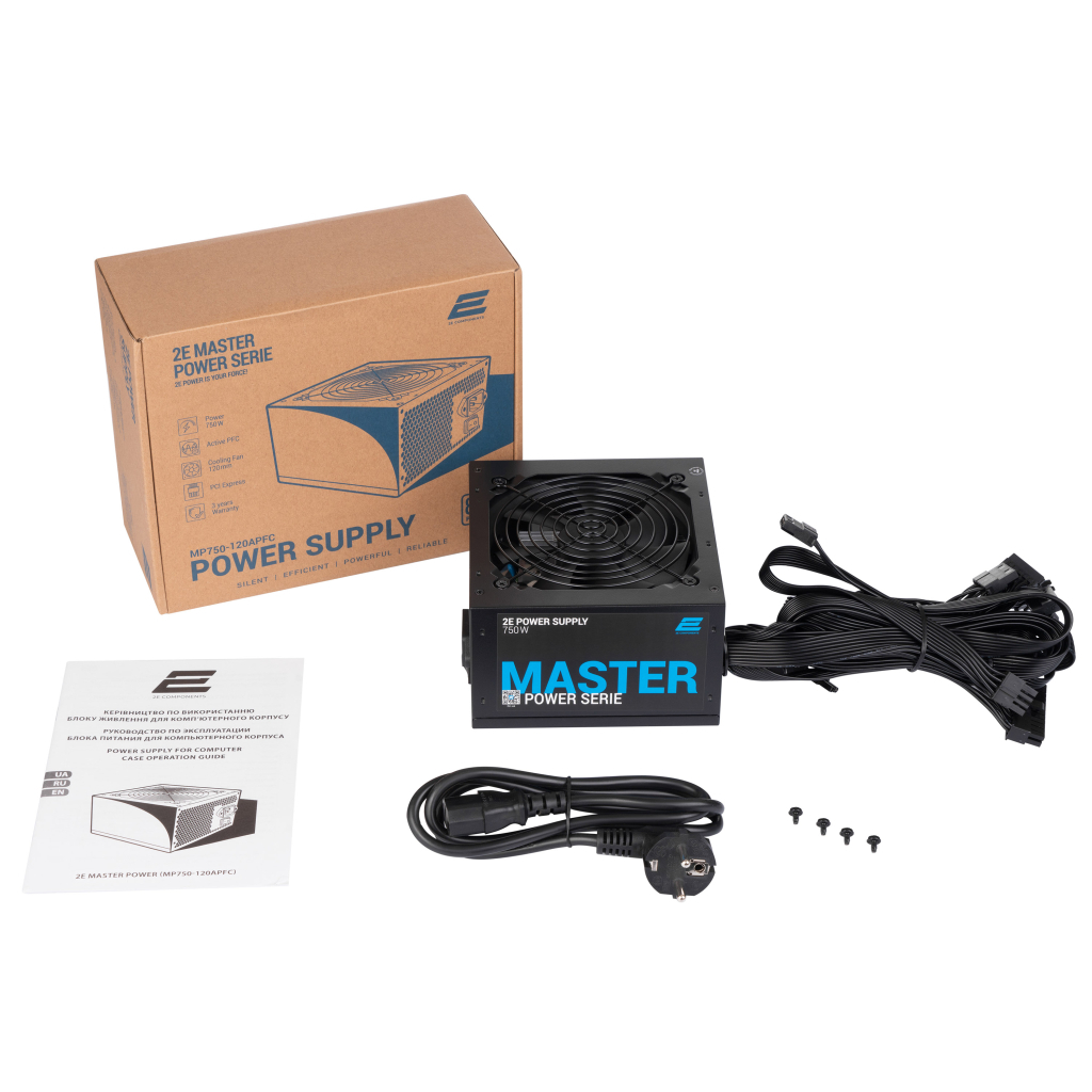 Блок питания 2E MASTER POWER (750W), >80, 80+ White, 120mm, 1xMB 24pin(20+4), 1xCPU 8pin(4+4), 3xMolex, 5xSATA, (2E-MP750-120APFC) - 8