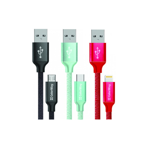 Дата кабель KIT 3 cables USB 2.0 AM to Lightning/Micro 5P/Type-C 1.0m 2.1А ColorWay (CW-CBULCM006-MIX)