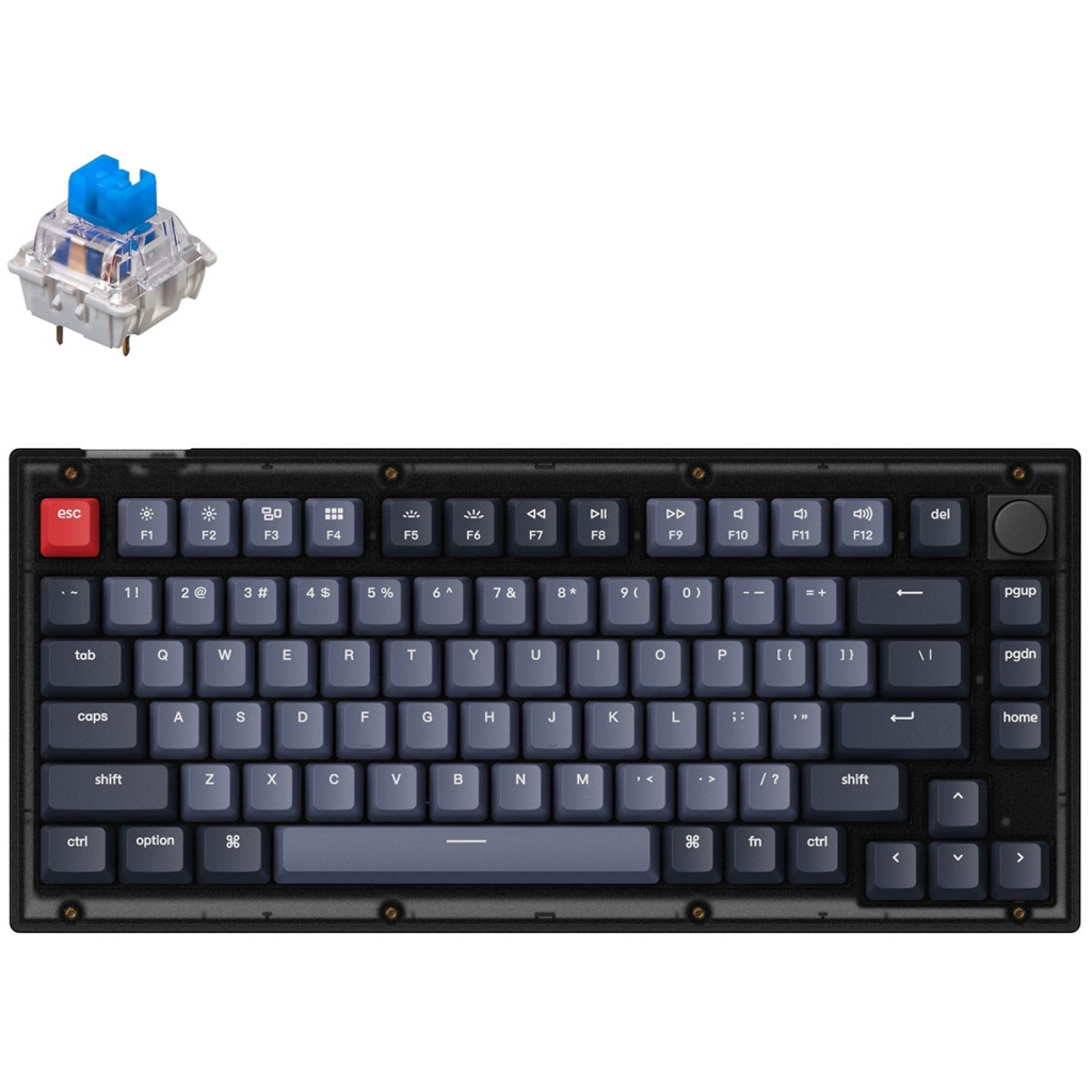 Клавиатура Keychron V1 84 Key QMK Gateron G PRO Blue Hot-Swap RGB Knob Frosted Black (V1C2_KEYCHRON)