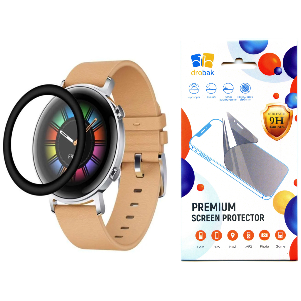 Стекло защитное Drobak Huawei Watch GT3 42mm Black Frame A+ (313181)