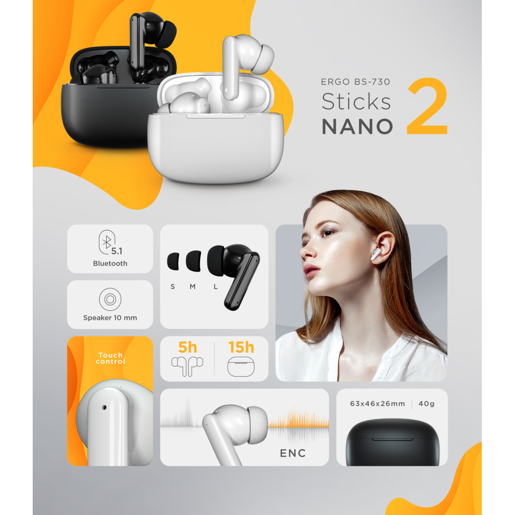 Наушники Ergo BS-730 Sticks Nano 2 White (BS-730W) - 7