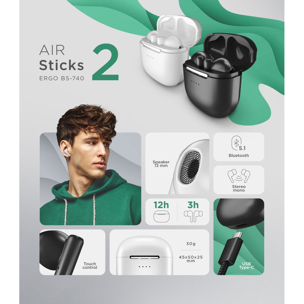 Наушники Ergo BS-740 Sticks Nano 2 White (BS-740W) - 7