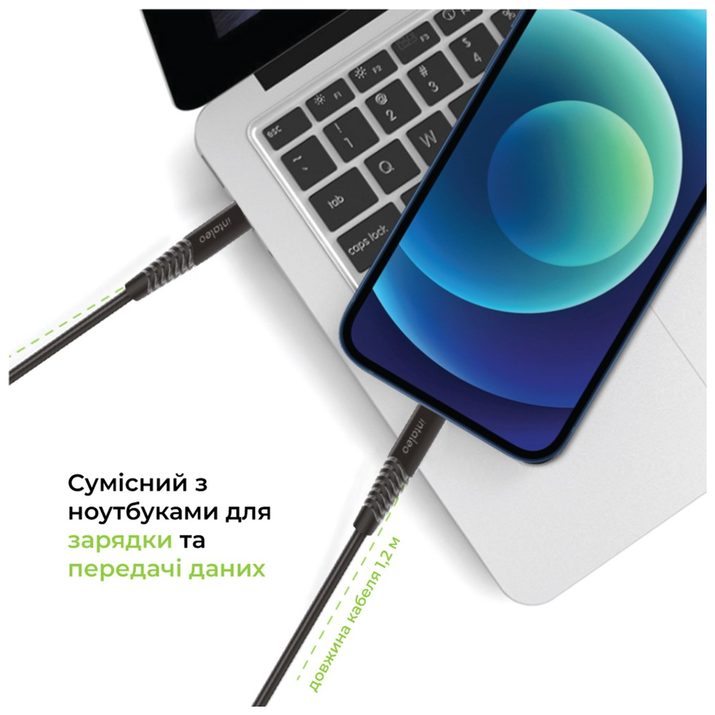 Дата кабель Type-C to Lightning 1.2m CBFLEXTL1 18W black Intaleo (1283126542459) - 3